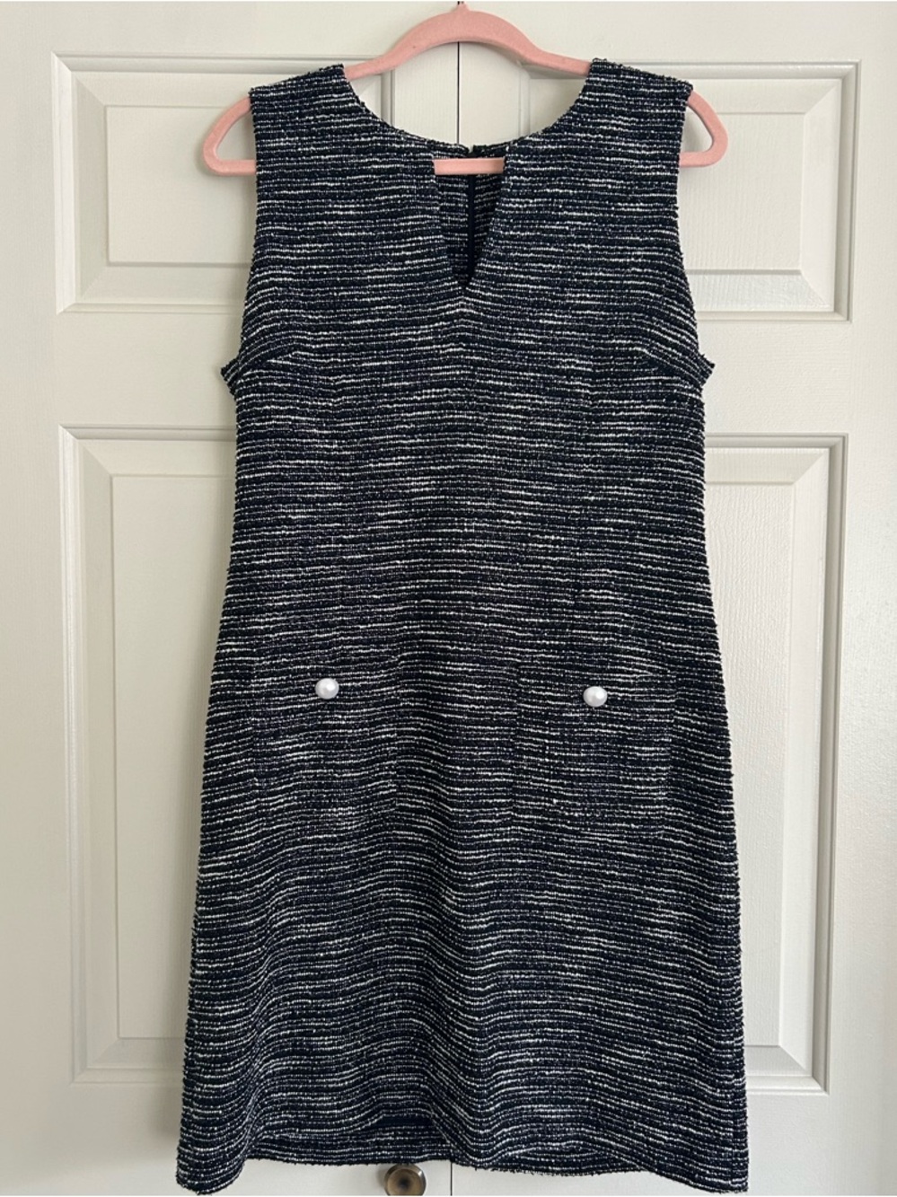 Karl Lagerfeld Classic Black and White Tweed Shift Dress, Size 12